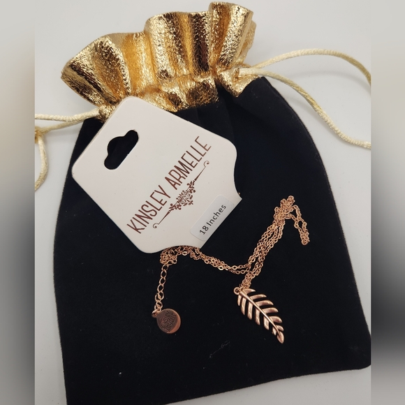 KINSLEY ARMELLE NWT GODDESS COLLECTION ROSE GOLD LAUREL LEAF DROP NECKLACE 18" - Picture 2 of 5